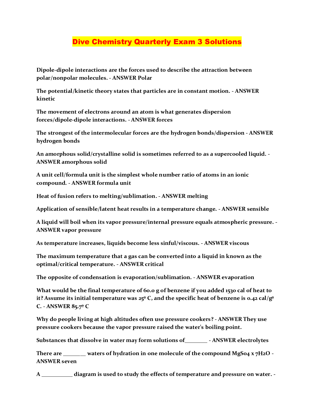 Preview image for Dive Chemistry Quarterly Exam 3 Solutions